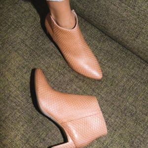 Croc Textured Leather Half Moon Heel Ankle Boots